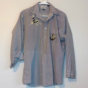 Nautical Striped Button-Down Shirt with Anchor Detail